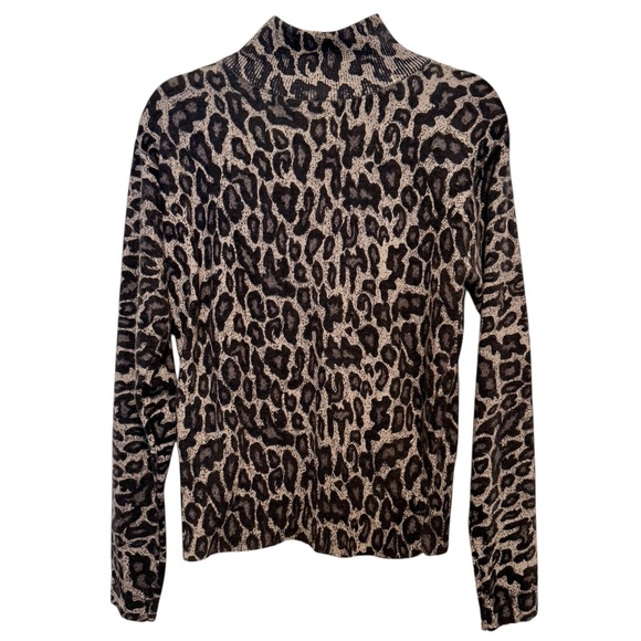 Vintage Classiques Leopard‎ Print Wool Angora Mock Neck Sweater Size Small